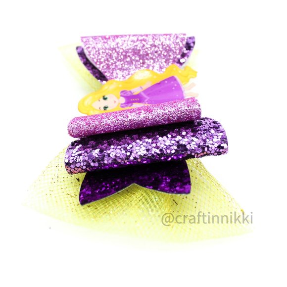 Handmade Rapunzel Purple Princess Glitter Hair Bow - Picture 4 of 7